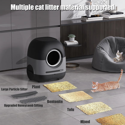  Automatic Litter Box for Multiple Cats with APP Control, 80L, Black