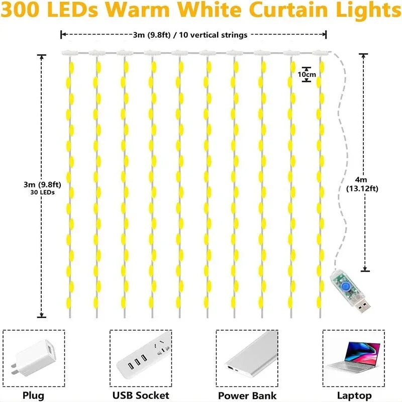 3M LED Curtain String Lights 