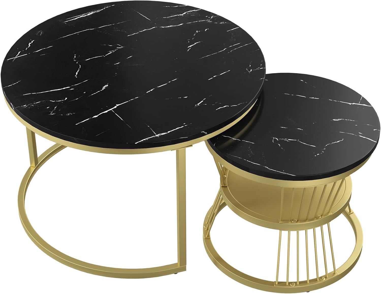 Set of 2 Round Tables with Marble Veneer