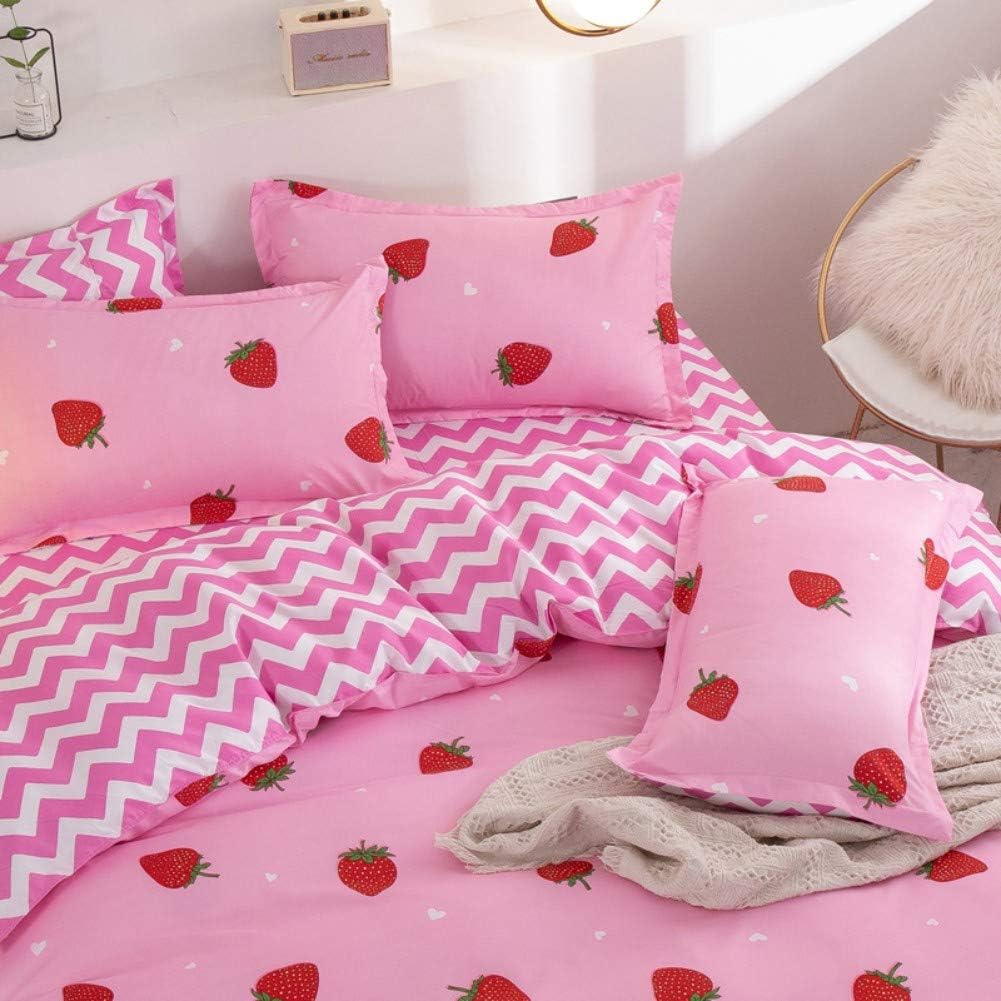 Children's and Girls' Bedding Set, with 2 Pillowcases, Tropical Fruit Pattern, Microfiber, with Zipper, 3 Pieces, Pink and Red