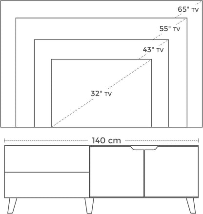 TV Cabinet with 2 Doors, Adjustable Shelves, 140 cm Long, for Living Room