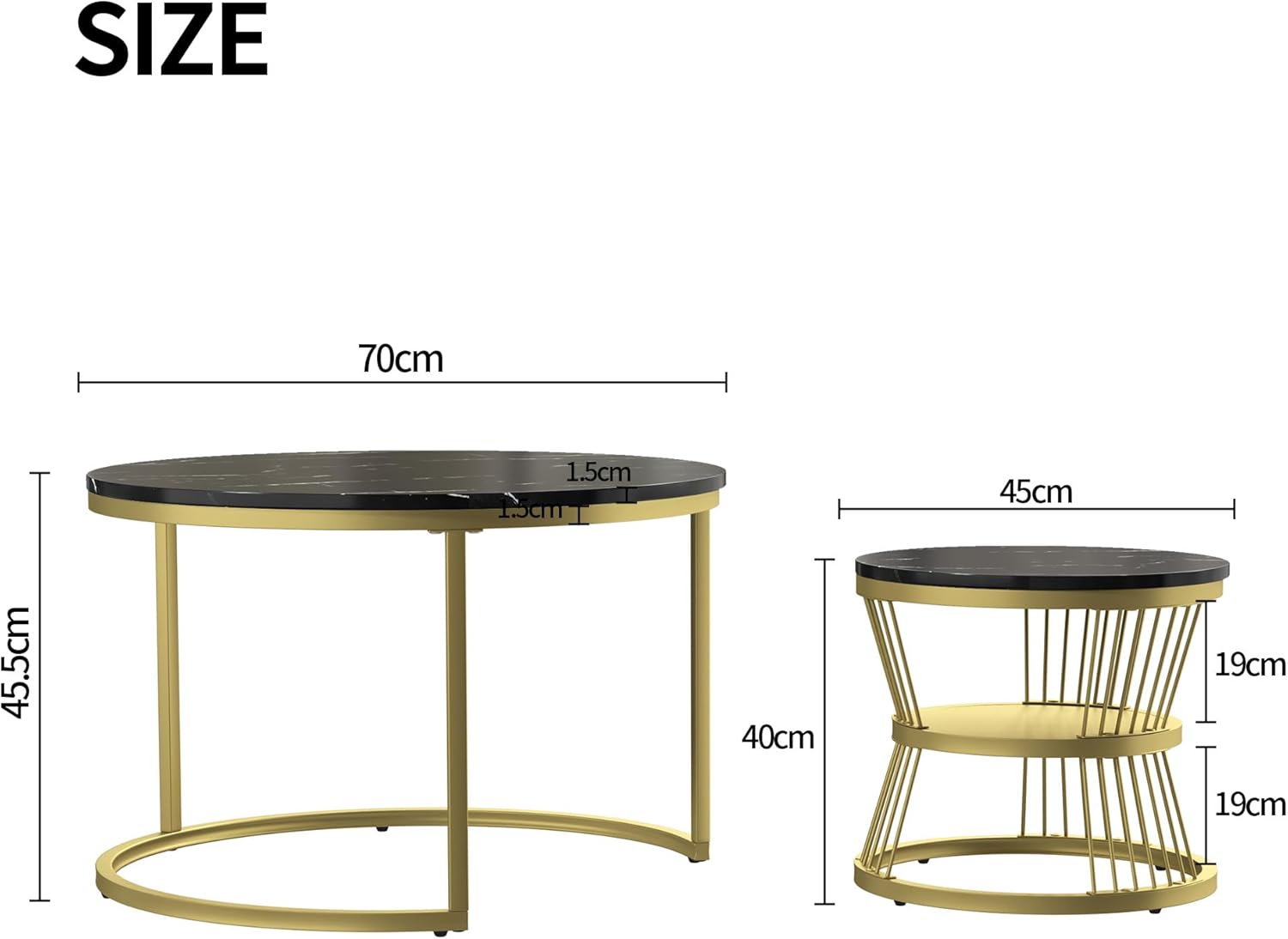 Set of 2 Round Tables with Marble Veneer