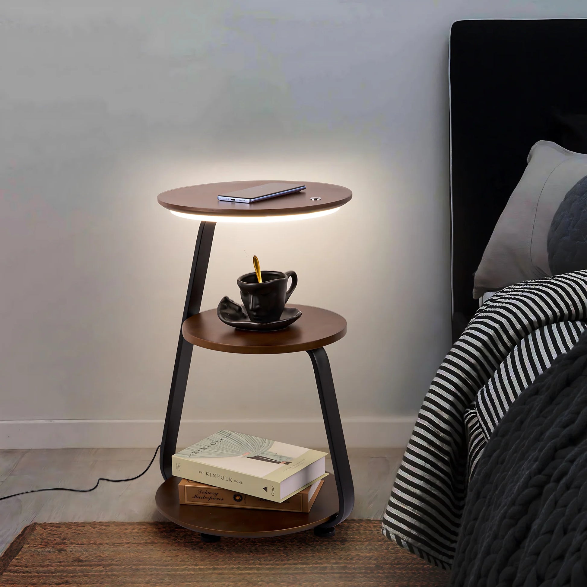 Smart Nightstand with Wireless Charger & Night Light