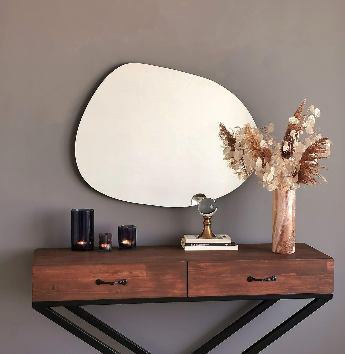 Denia Asymmetrical Wall Mirror with 2.2 cm Wooden Base