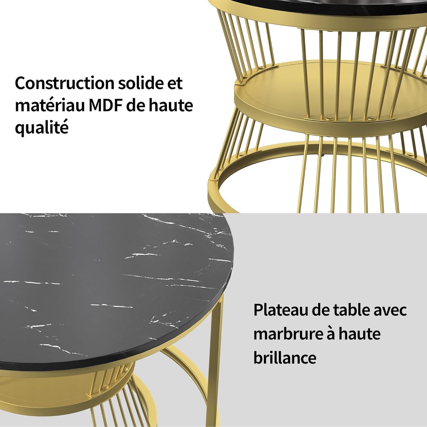 Set of 2 Round Tables with Marble Veneer