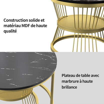 Set of 2 Round Tables with Marble Veneer