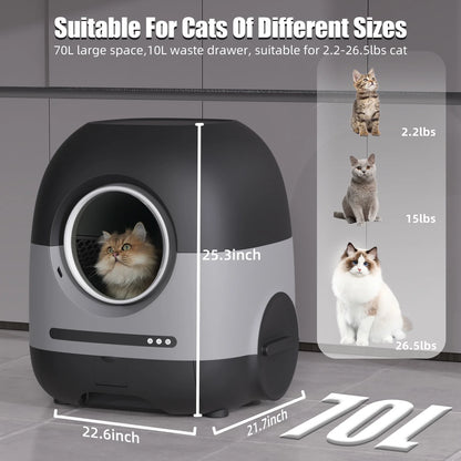  Automatic Litter Box for Multiple Cats with APP Control, 80L, Black