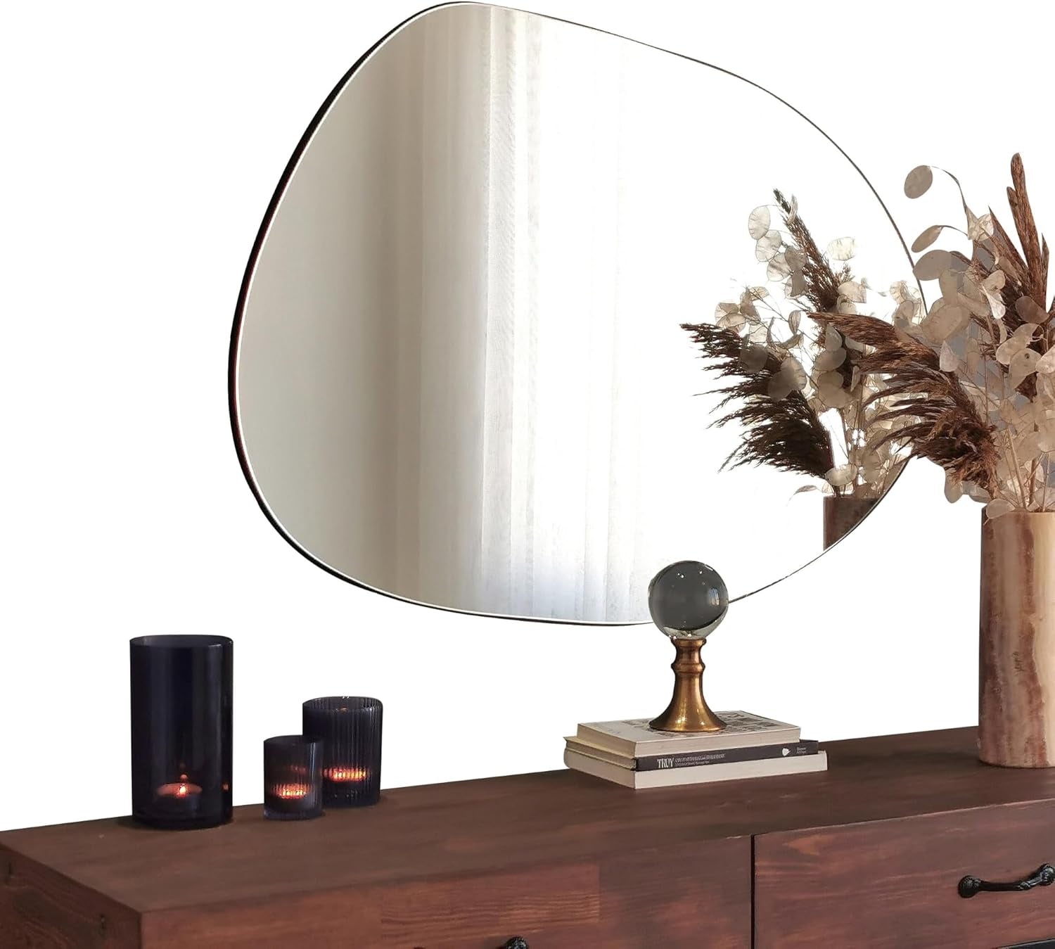 Denia Asymmetrical Wall Mirror with 2.2 cm Wooden Base