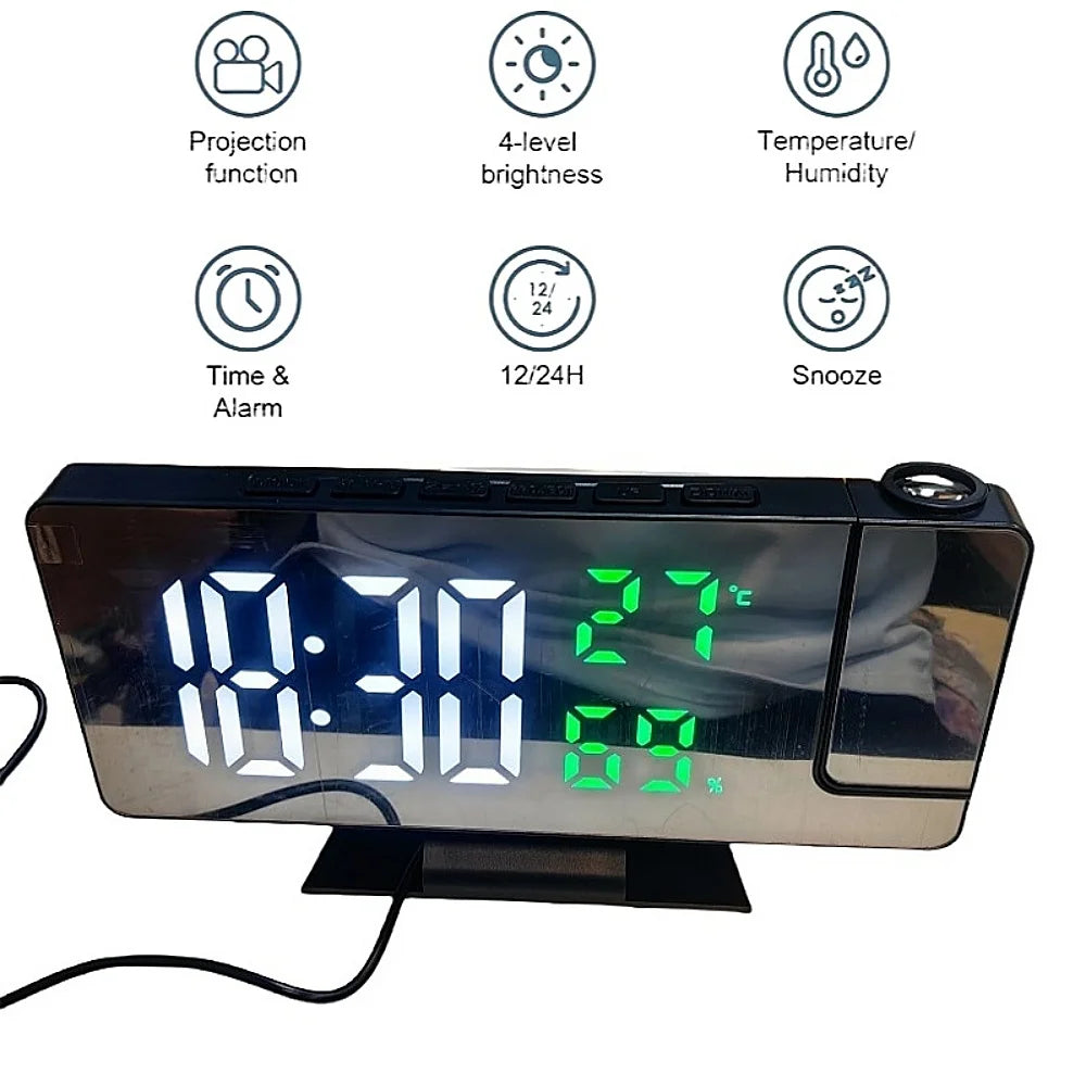 Digital Alarm Clock Temperature Humidity Night Mode 