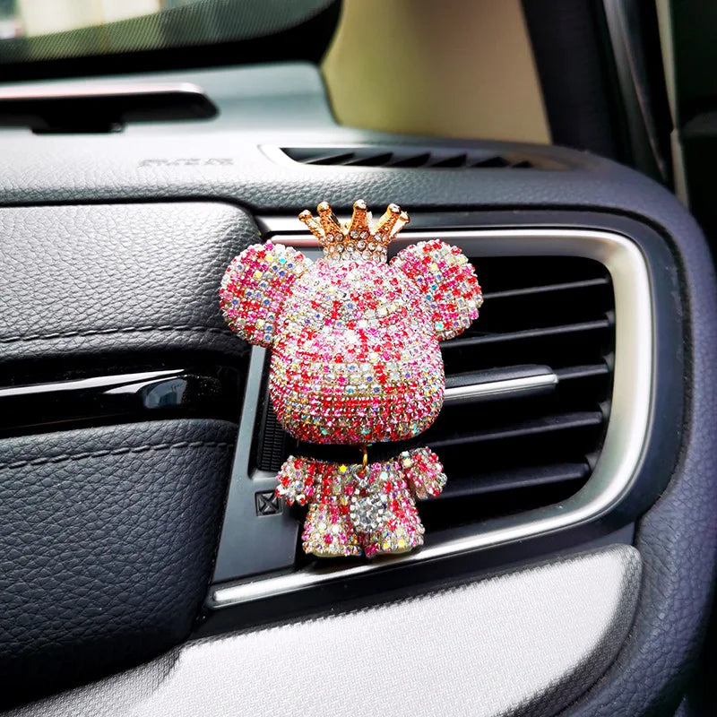 Creative Crown Diamond Cute Bear Car 