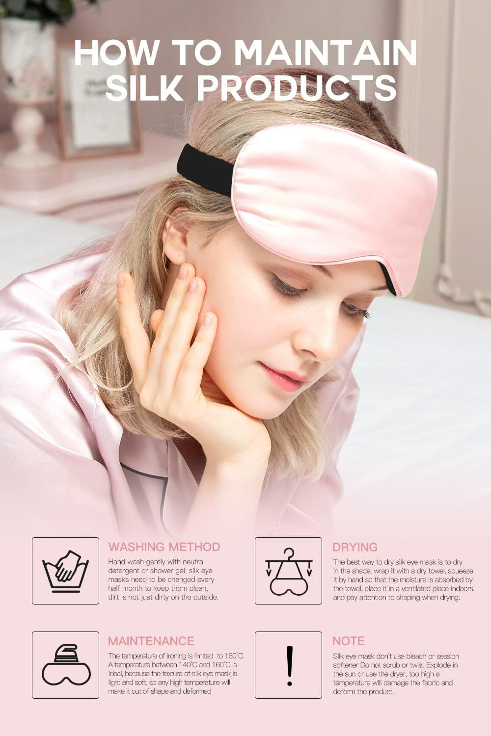 100% Pure Mulberry Silk Sleep Mask, Adjustable