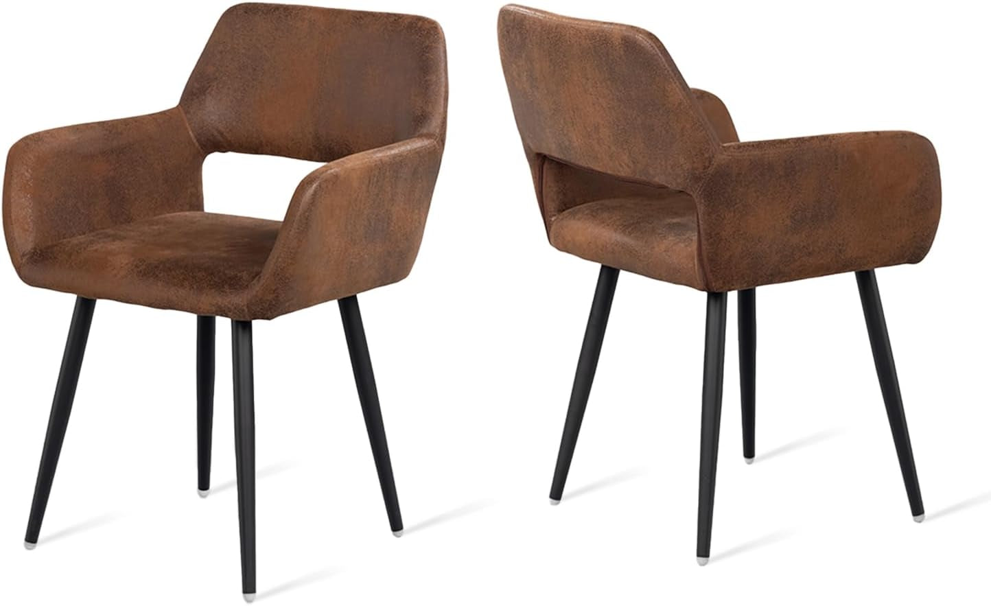 Set of 2 Vintage Dining Chairs, Upholstered with Backrest and Armrests in Suede Leather