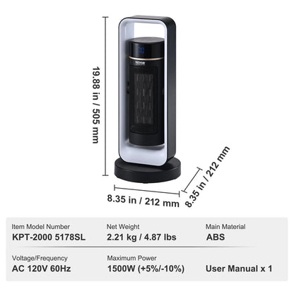 VEVOR Electric Space Heater with Thermostat Remote Control, 1000W/1500W 2-Level 