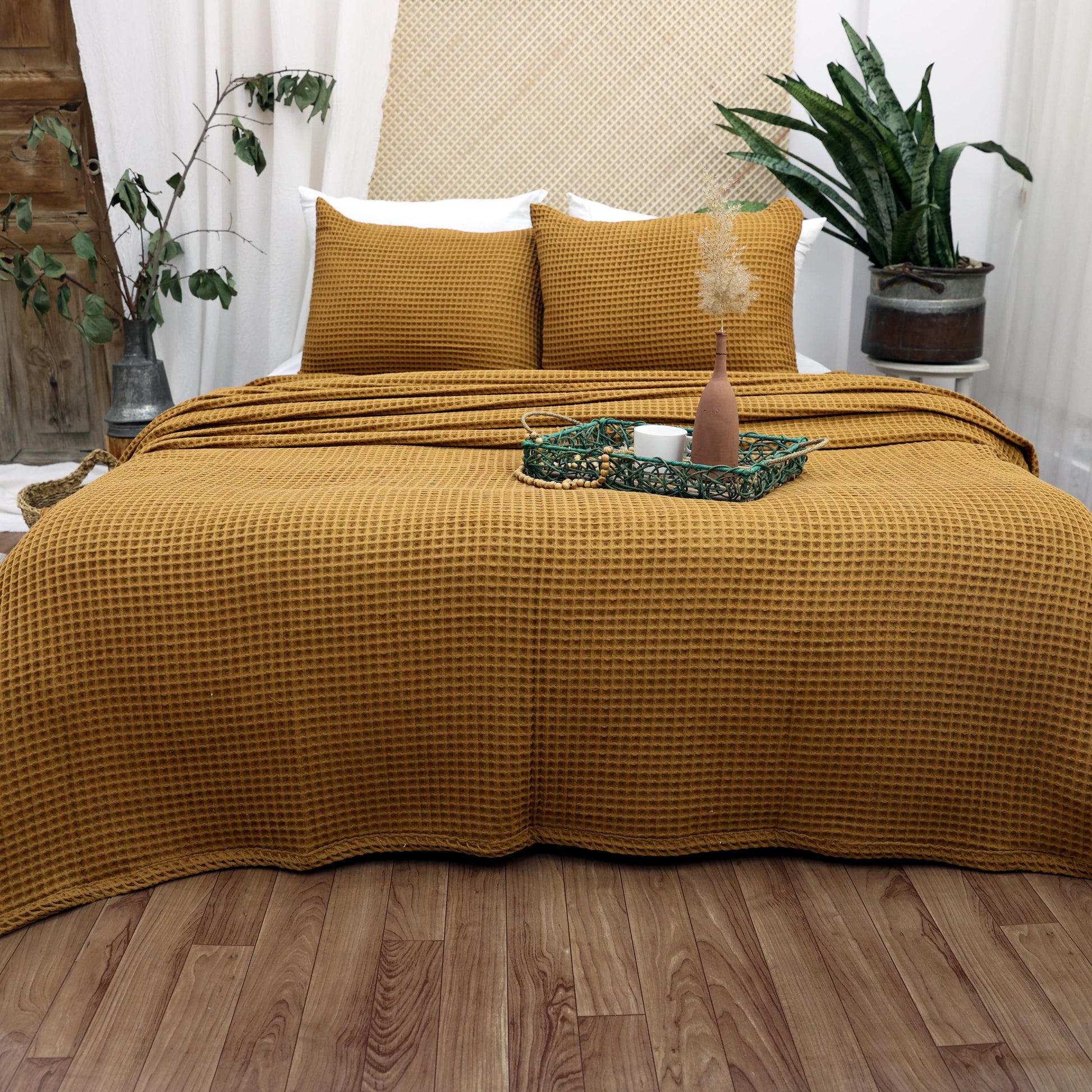 Royal Green Waffle Bed Cover