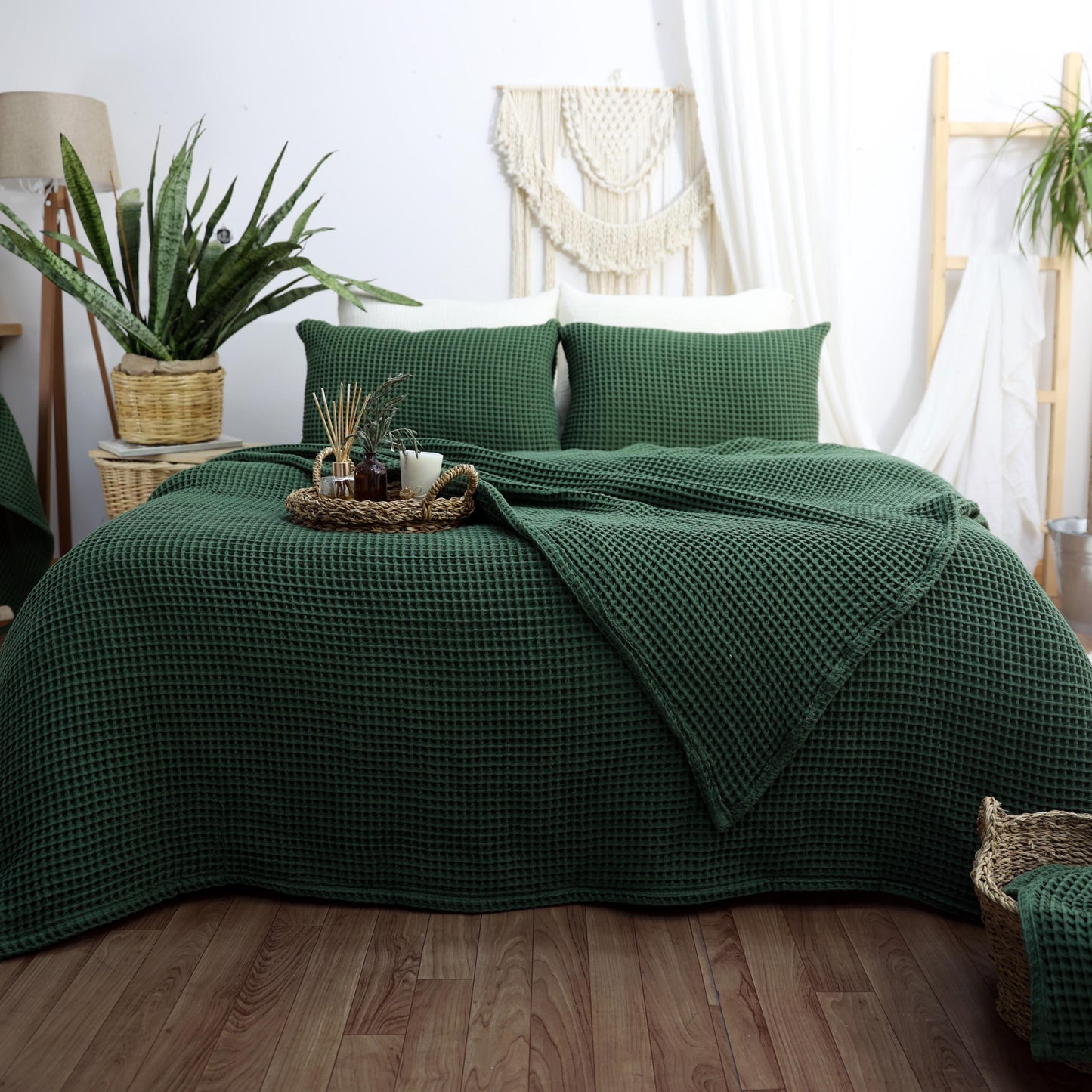 Royal Green Waffle Bed Cover